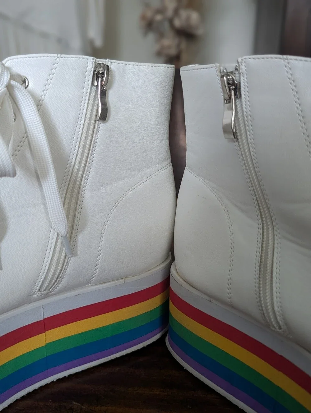 NYLA Rainbow Rebellion White Platform Bootie Sneakers 2.5
